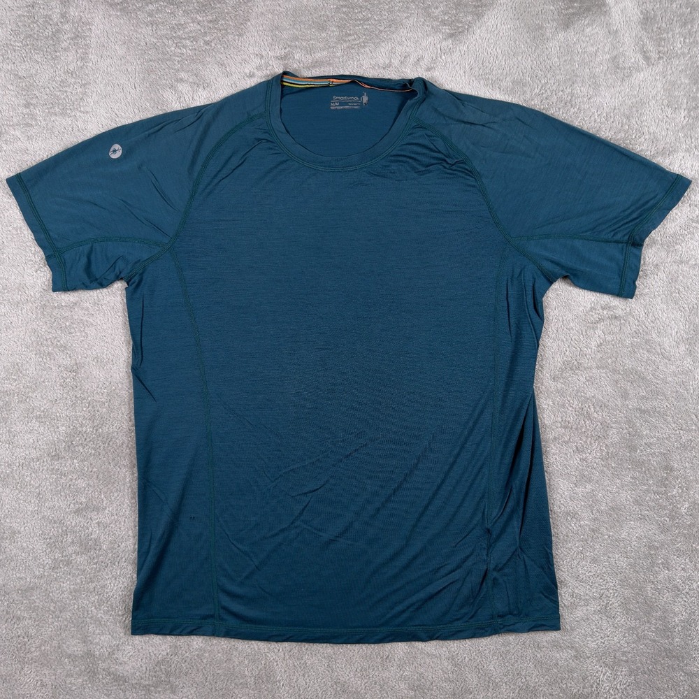 Smart Wool Shirt Mens Medium Blue-Green Active Ultralite Crew Stretch Outdoor *